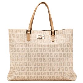 Fendi Brown Zucchino Canvas Tote Brown Beige