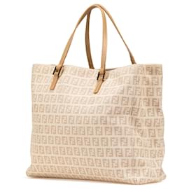 Fendi-Fendi Brown Zucchino Canvas Tote-Brown,Beige