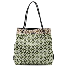 Gucci-Gucci White Horsebit Canvas Gifford Tote-White