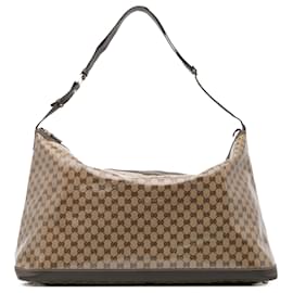 Gucci-Gucci Brown XL GG Crystal Travel Bag-Brown,Beige