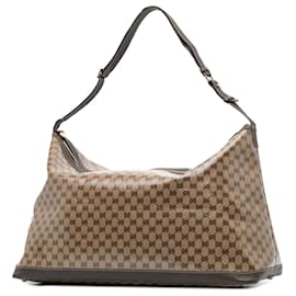 Gucci-Gucci Brown XL GG Crystal Travel Bag-Brown,Beige