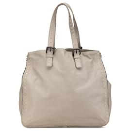 Bottega Veneta-Bottega Veneta Gray Leather Intrecciato Side Zip Tote-Brown