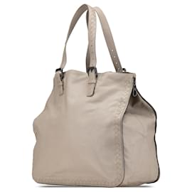 Bottega Veneta-Bottega Veneta Gray Leather Intrecciato Side Zip Tote-Brown