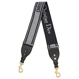 Dior-Dior Blue Embroidered Canvas Bag Strap-Blue,Navy blue