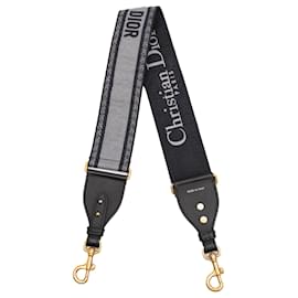 Dior-Dior Blue Embroidered Canvas Bag Strap-Blue,Navy blue