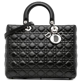 Dior-Dior Black Large Lambskin Cannage Lady Dior-Black