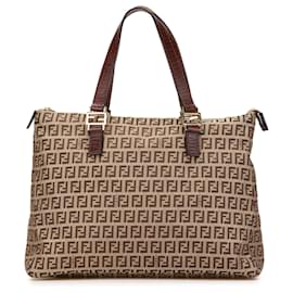 Fendi-Fendi Brown Zucchino Canvas Tote-Brown,Beige