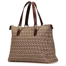 Fendi-Fendi Brown Zucchino Canvas Tote-Brown,Beige