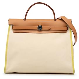 Hermès-Hermès Brown Toile Herbag Zip 31-Brown,Beige