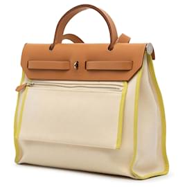 Hermès-Hermès Brown Toile Herbag Zip 31-Brown,Beige