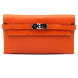 Cartera Larga Kelly en Cabra Mysore Naranja Hermès Naranja
