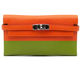 Hermès-Hermès Orange Chevre Mysore Kelly Longue Wallet-Orange