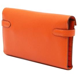 Hermès-Hermès Orange Chevre Mysore Kelly Longue Wallet-Orange