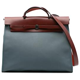Hermès-Hermès Blue Toile Herbag Zip 39-Blue,Light blue