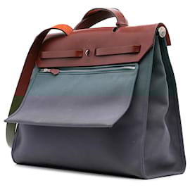 Hermès-Hermès Blue Toile Herbag Zip 39-Blue,Light blue