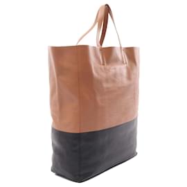 Céline-Celine Brown Bicolor Leather Vertical Cabas Tote-Other