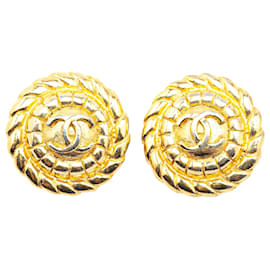 Chanel-Chanel Gold Gold Plated CC Round Clip On Earrings-Golden