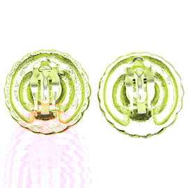 Chanel-Chanel Gold Gold Plated CC Round Clip On Earrings-Golden
