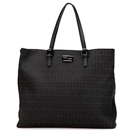 Fendi-Fendi Black Zucchino Canvas Tote-Black