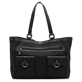 Gucci-Gucci Black GG Canvas Abbey D Ring Pocket Tote-Black