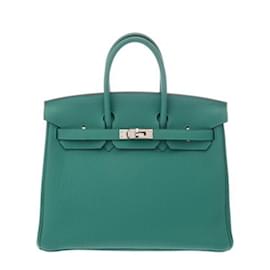 Hermès-Hermes Birkin 25 Handbag in Green Togo Leather-Green