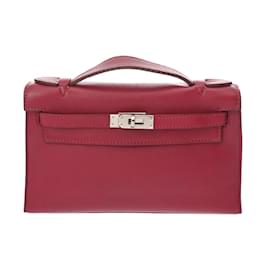 Hermès-Hermes Pochette Kelly Handbag in Ruby-Red