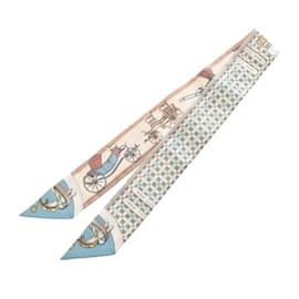 Hermès-Hermes Twilly Silk Scarf-Beige