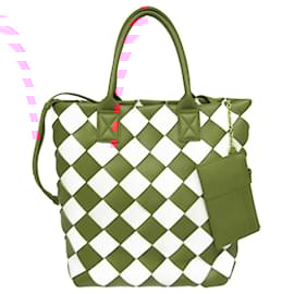 Bottega Veneta-Bottega Veneta Maxi Intrecciato Leather Shoulder Tote Bag-Red,Eggshell