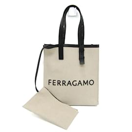Salvatore Ferragamo-Salvatore Ferragamo Logo GG-241297 Tote Bag-Black,Beige