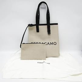 Salvatore Ferragamo-Salvatore Ferragamo Logo GG-241297 Tote Bag-Black,Beige