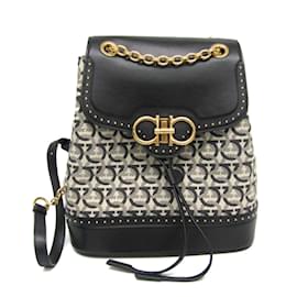 Salvatore Ferragamo-Salvatore Ferragamo Gancini EZ-21 H579 Women's Backpack-Black,Beige