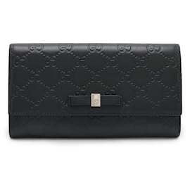 Gucci-Gucci Guccissima BOWY Bowie Ribbon Motif Bi-fold Long Wallet-Black