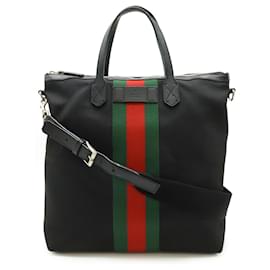 Gucci-GUCCI Sherry Line Tote Bag-Black,Red,Green