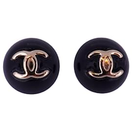 Chanel-Chanel Coco Mark Circle Stud Earrings-Black,Golden