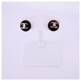 Chanel-Chanel Coco Mark Circle Stud Earrings-Black,Golden