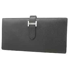 Hermès-Hermes Long Wallet Bearn Soufflet in Black Epsom Leather-Black