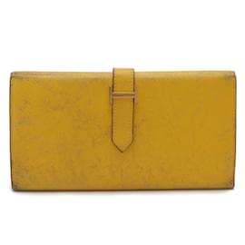 Hermès-Hermes Bearn 2PLIS Dupri Tri-fold Long Wallet-Yellow
