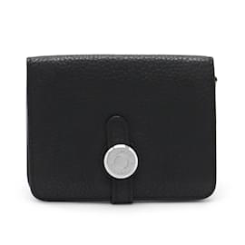 Hermès-Hermes Dogon Coin Case in Black Taurillon Clemence Leather-Black