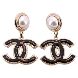 Chanel-Chanel Coco Mark Stud Earrings-Black,Golden