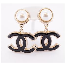 Chanel-Chanel Coco Mark Stud Earrings-Black,Golden