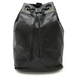 Chanel-Sac à épaule Chanel Coco Mark en agneau noir-Noir