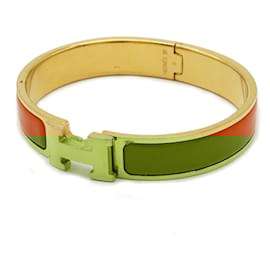 Hermès-Hermes Click Clack H Enamel Bracelet Bangle-Golden,Orange