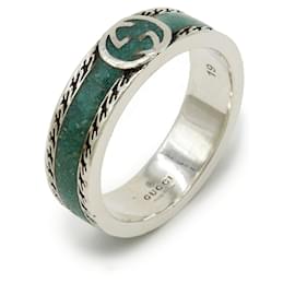 Gucci-Gucci Interlocking G Band Ring-Silvery,Green