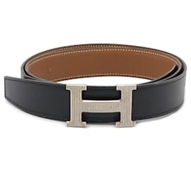 Hermès-Hermes H Strier Reversible Leather Belt-Brown,Black
