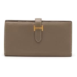 Hermès-Hermes Bearn Soufflet Bi-fold Long Wallet-Grey,Taupe