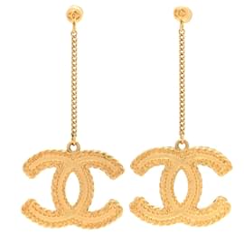 Chanel-CC 15С Logo Gold Tone XL Matte Drop Baroque Earrings box-Golden