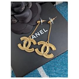 Chanel-CC 15С Logo Gold Tone XL Matte Drop Baroque Earrings box-Golden