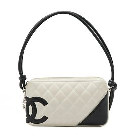 Chanel Cambon Linie Coco Mark Pouch Schultertasche Schwarz Weiß
