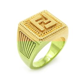Fendi-Fendi FF Guilloche Band Ring-Golden