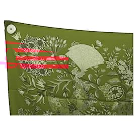 Hermès-HERMES SCARF FLOWERS AND BUTTERFLIES BY C. HENRY CARRE 90 SILK-Red